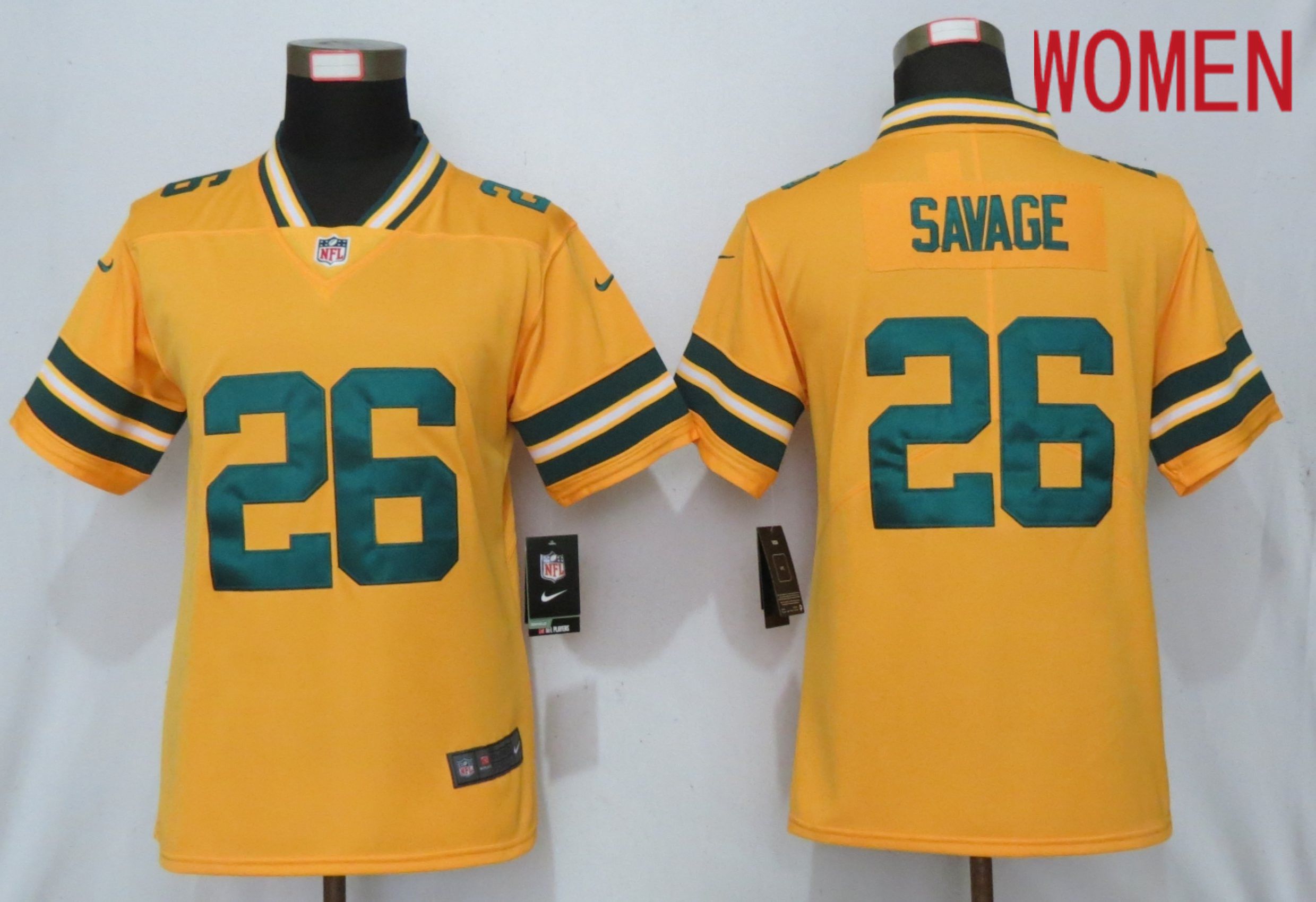 Women Green Bay Packers #26 Savage 2019 Vapor Untouchable Nike Gold Inverted Elite Playe NFL Jerseys